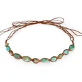 Bande de chapeau cowboy bohème avec perles de turquoise naturelles bleues et brunes - 56-58cm / Bande de chapeau tressée en pierres précieuses bleu-vert (AB154)