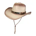 Sombrero de paja estilo cowboy degradado marrón con banda de leopardo y barbijo - Estilo De Banda Decorativa De Leopardo / Degradado Beige Y Caqui