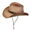 Sombrero de paja degradado marrón con banda de leopardo y correa ajustable - Estilo De Banda Decorativa De Leopardo / Degradado Caqui