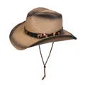 Sombrero de vaquero de paja degradado marrón con cinta de leopardo y barbijo - Estilo De Banda Decorativa De Leopardo / Degradado Caqui Y Negro