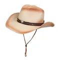 Sombrero de paja degradado marrón con colgante de toro y banda de cuero - Estilo De Banda Decorativa De Cabeza De Toro / Degradado Beige Y Café Rojo