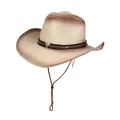 Sombrero de vaquero de paja degradada con hebilla de toro y cordón ajustable - Estilo De Banda Decorativa De Cabeza De Toro / Degradado Beige Y Caqui