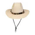 Westlicher beige Strohhut mit Leopardenmuster Lederband und windfester Kordel - Leoparden-Gürtel-Stil (389) / Beige