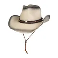 Sombrero de vaquero de paja degradado beige y gris con cabeza de toro y correa - Estilo De Banda Decorativa De Cabeza De Toro / Degradado Beige Y Negro