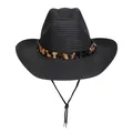 Faltbarer schwarzer Strohhut im Cowboy-Stil mit Leopardenband und Kinnriemen - Leoparden-Gürtel-Stil (389) / Schwarz
