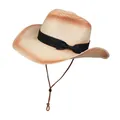 Sombrero de sol de paja degradada para mujer con ala ancha y lazo negro decorativo - Estilo De Banda Decorativa Con Lazo / Degradado Beige Y Café Rojo