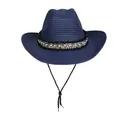 Dunkelblauer Cowboy-Strohhut mit Perlenbesatz und verstellbarem Kinnriemen - Perlen-Tweed-Band-Stil (390) / Marineblau