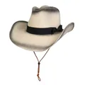 Sombrero vaquero de paja con degradado beige a gris oscuro y cordón ajustable - Estilo De Banda Decorativa Con Lazo / Degradado Beige Y Negro