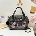 Bolso Ita gris y negro con ventana transparente y motivos de estrellas de cuero - Marrón Oscuro