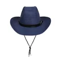 Faltbarer dunkelblauer Strohhut mit schwarzem Lederband und verstellbarer Kordel für Damen - Ledergürtel-Stil (391) / Marineblau
