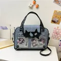 Bolso Ita de mezclilla azul con ventana transparente, estrellas negras y pines de anime - Azul