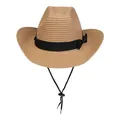 Klassischer Western-Strohhut in Hellbraun mit schwarzem Band und verstellbarem Windseil - Bandschleife-Stil (392) / Hellkaffee