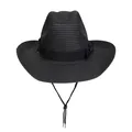 Schwarzer Strohhut im Western-Stil mit breitem Band und verstellbarem Kinnriemen - Bandschleife-Stil (392) / Schwarz