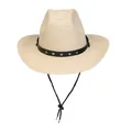 Beiger Cowboy Strohhut mit schwarzem Lederband und silbernen Sternen für Sonnenschutz - Sternnieten-Gürtel-Stil (393) / Beige
