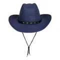 Faltbarer marineblauer Cowboy-Strohhut mit silbernen Sternnieten und Kinnriemen - Sternnieten-Gürtel-Stil (393) / Marineblau