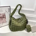 Army green cloud tote bag with quilted puffer texture and matching mini pouch accessory - Army Green
