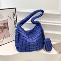 Bright blue quilted cloud tote bag with matching mini coin purse and pleated handle - Blue