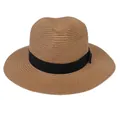 Détail du chapeau Panama en paille tissée avec un ruban classique en gros-grain noir - 56-58cm / Nœud en Ruban Noir / 346-F Kaki