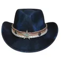 Boho-Cowboyhut in Königsblau mit Samtstruktur, geflochtenem Seil und Türkis-Stern-Ornament - Pfirsich-Herz-Top-Stil (334) / Dunkelblau