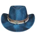 Dunkelblauer Western Cowboyhut im Boho-Stil mit Sternemblem und Türkis-Verzierungen - Pfirsich-Herz-Top-Stil (334) / Hellblau