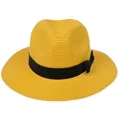 Détail du chapeau Panama jaune avec texture tissée en spirale et ruban noir élégant - 56-58cm / Style Nœud en Ruban (346) / Jaune