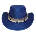 Dunkelblauer Cowboyhut mit gewebten Bändern, silbernem Stern-Abzeichen und Türkis-Detail - Pfirsich-Herz-Top-Stil (334) / Blau