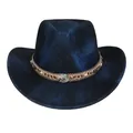 Dunkelblauer Western Cowboyhut aus Polyester mit Ethno-Perlenband und Muscheldetail - Pfirsich-Herz-Top-Stil (336) / Dunkelblau