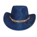 Dunkelblauer Bohemian-Cowboyhut mit Webstruktur und dekorativem Türkis-Perlenband - Pfirsich-Herz-Top-Stil (336) / Mittelblau