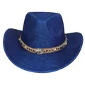 Königsblauer Westernhut mit böhmischem Perlenband im Ethno-Stil auf weißem Grund - Pfirsich-Herz-Top-Stil (336) / Blau