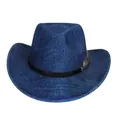 Blauer Boho-Cowboyhut mit Webstruktur, Lederband und silberner Blattschnalle - Pfirsich-Herz-Top-Stil (338) / Mittelblau
