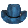 Böhmischer Western-Cowboyhut in Pfauenblau mit Lederband und silbernem Flügeldekor - Pfirsich-Herz-Top-Stil (338) / Hellblau