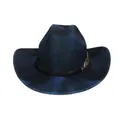 Dunkelblauer Cowboyhut mit Metallic-Effekt und goldener Feder-Anstecknadel-Detail - Flach-Top-Stil (339) / Dunkelblau