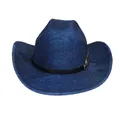 Blauer Western-Cowboyhut mit gewebter Textur und silberner Feder-Metallschnalle - Flach-Top-Stil (339) / Mittelblau