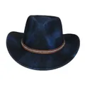 Böhmischer dunkelblauer Metallic-Cowboyhut mit besetztem braunem Zierband - Pfirsich-Herz-Top-Stil (340) / Dunkelblau