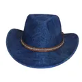Dunkelblauer gewebter Cowboyhut mit braunem Lederband und dekorativen Metallnieten - Pfirsich-Herz-Top-Stil (340) / Mittelblau