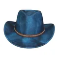 Boho Western Cowboyhut in Königsblau mit verzierten braunen Lederband und Nieten - Pfirsich-Herz-Top-Stil (340) / Hellblau