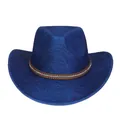 Dunkelblauer Cowboyhut aus Polyester mit besetztem braunem Band und Bürstenstruktur - Pfirsich-Herz-Top-Stil (340) / Blau