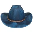 Dunkelblauer Cowboyhut im Distressed-Look mit Lederband, Strasssteinen und Metallnieten - Flach-Top-Stil (341) / Hellblau