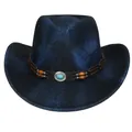 Dunkelblauer Western-Cowboyhut mit braunem Lederband und türkisfarbenem Stein-Akzent - Pfirsich-Herz-Top-Stil (342) / Dunkelblau