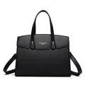 Sac à main noir en cuir grainé avec logo doré et bandoulière réglable pour femmes - Noir