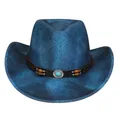 Dunkelblauer Western-Cowboyhut im Vintage-Stil mit Ethno-Perlenband und Türkis-Akzent - Pfirsich-Herz-Top-Stil (342) / Hellblau