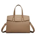 Sac à main kaki en cuir texturé litchi avec fermoir métallique et bandoulière réglable - Gris éléphant