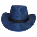 Dunkelblauer Bohemian Cowboyhut mit schwarzem geflochtenem Lederband auf weißem Grund - Pfirsich-Herz-Top-Stil (344) / Mittelblau