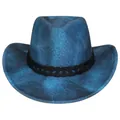 Dunkelblauer Westernhut im Boho-Stil mit schwarzem Webband und strukturierter Stoffoberfläche - Pfirsich-Herz-Top-Stil (344) / Hellblau
