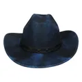 Dunkelblauer Western-Cowboyhut mit Glitzereffekt und schwarzem Leder-Dekorband - Flach-Top-Stil (345) / Dunkelblau