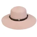 Pink straw sun hat with wide brim, brown leather band and boho silver steer skull - 56-58cm / Bull Skull Rivet Belt (286A) / Pink