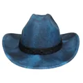 Dunkelblauer Westernhut mit Schneewaschung-Effekt und schwarzem geflochtenem Dekorband - Flach-Top-Stil (345) / Hellblau