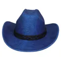 Glitzernder dunkelblauer Cowboyhut mit Funkel-Effekt und schwarzem geflochtenem Band - Flach-Top-Stil (345) / Blau