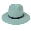 Détail d'un chapeau Panama vert menthe avec texture tissée et bande en cuir noir à boucle - 56-58cm / Bande de Cuir Noir Avec Boucle Argent / 347-S Vert Menthe