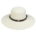 Creamy white straw sun hat with western leather band and metallic bull skull ornament - 56-58cm / Bull Skull Rivet Belt (286E) / Cream